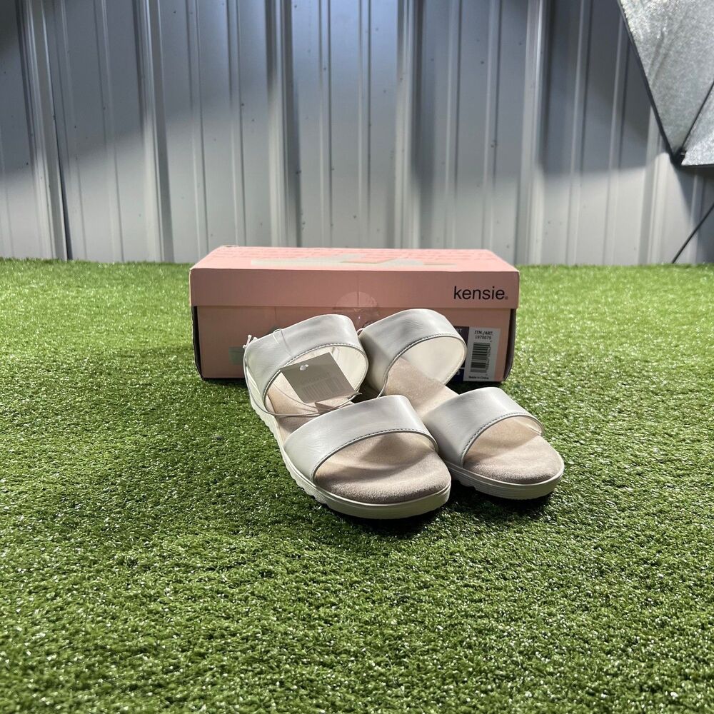 kensie Endy Comfort Women's 8 Beige White Platform Slide Sandals NWT
